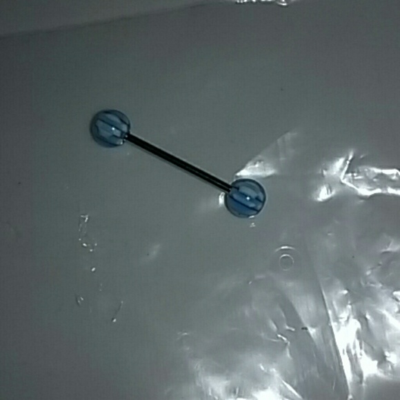 Tongue ring baby blue striped - Picture 1 of 1