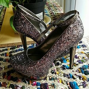 Glittery ankle-strapped heels