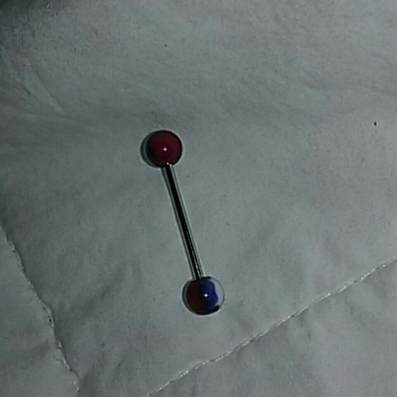 Tongue ring red white blue marble - Picture 1 of 2