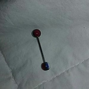 Tongue ring red white blue marble