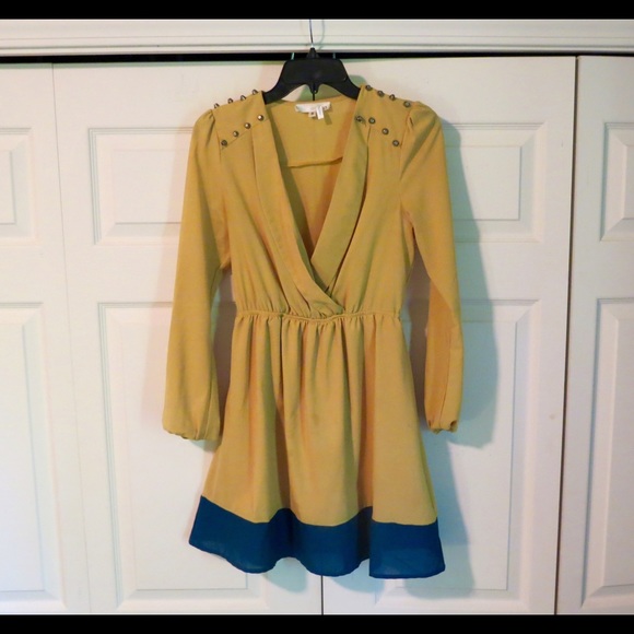 Gold Long Sleeve Dress with Gold Stud Detail