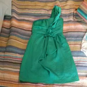 One shoulder green formal dress