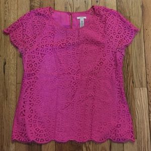 J.Crew Hot Pink Lace Tee Size 6