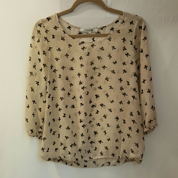 Bow Detailed, Sheer, 3/4 Sleeve Top from Forever 2