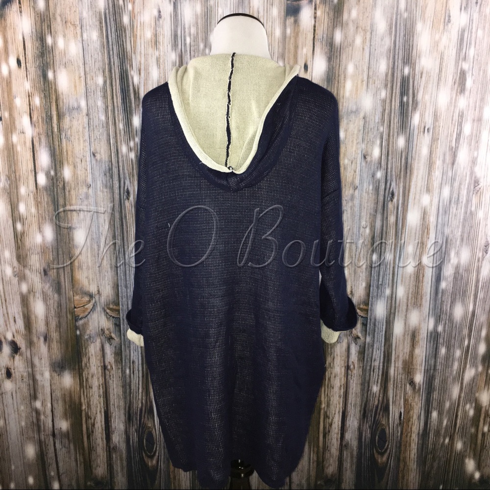 🎉CLEARANCE🎉Navy Gray Hooded Mid Sleeve Cardigan - Picture 3 of 4