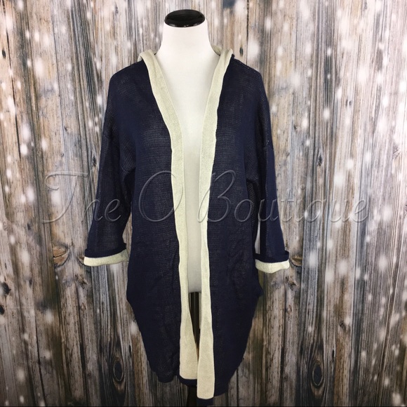 🎉CLEARANCE🎉Navy Gray Hooded Mid Sleeve Cardigan - Picture 2 of 4