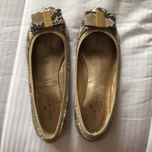 Kate Spade faux snakeskin bow flats