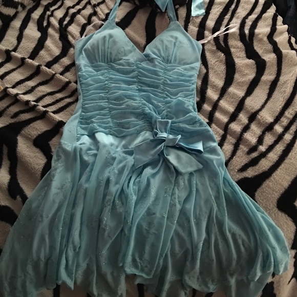 Blue glittery brides maid dress