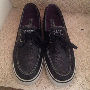 Black sparkly sperry top siders