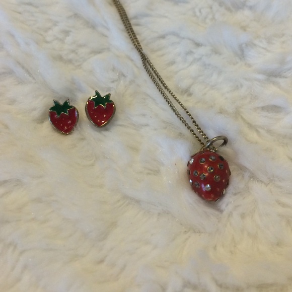 Other - Strawberry necklace and earrings