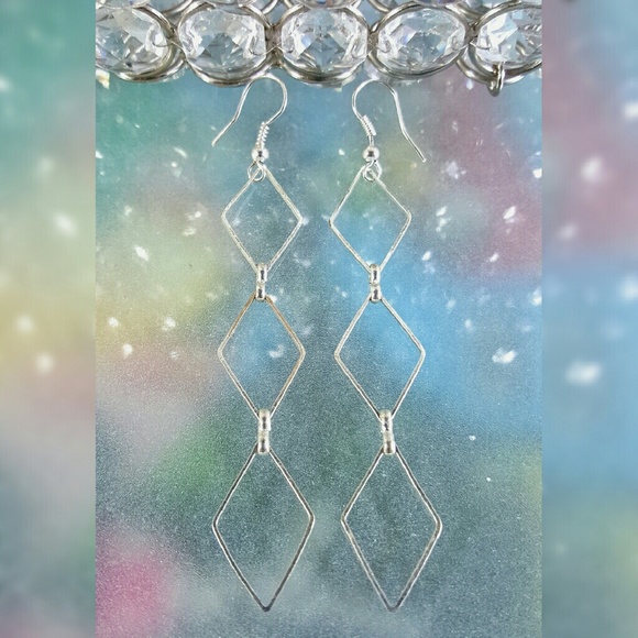Three of Diamonds Earrings (Silver Tone)