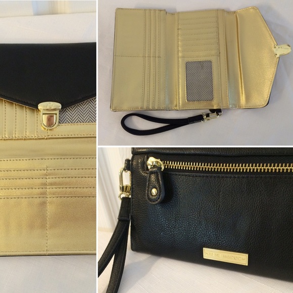 ❌SOLD❌ Steve Madden Black Gold Wallet Wristlet - Picture 4 of 4