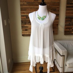 Anthropologie Maeve brand long ruffle white tank.