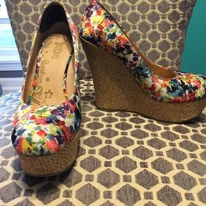 Cute summer flower pattern wedge heeled sandals