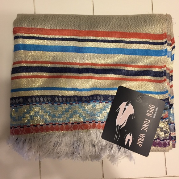 Metallic striped tunic wrap and scarf