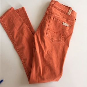 Seven for all mankind orange skinny stretch jeans