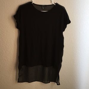 Black Chiffon/cotton mixed media high low t-shirt