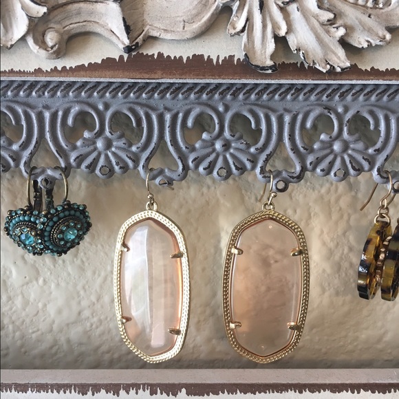 Clear rose quartz gold metal Kendra Scott earrings