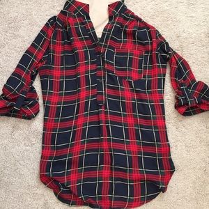 Boutique Plaid v-neck Blouse