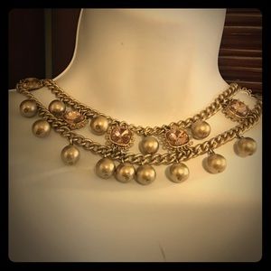 J.Crew Ribbon Necklace with Pink Stones/Gold