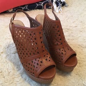 Breckelle's Brown Mesh High Heeled Wedges
