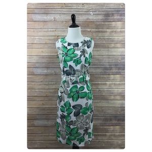 Green, White & Grey Floral Print Dress