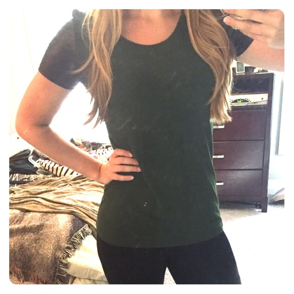 Green Top with Black Leather Sleeves