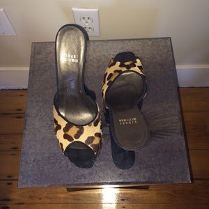 Stuart Weitzman pony hair platform peep toe mules!
