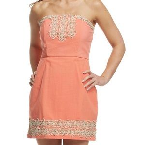 Mud Pie Peach And Gold Strapless Dress! Size M