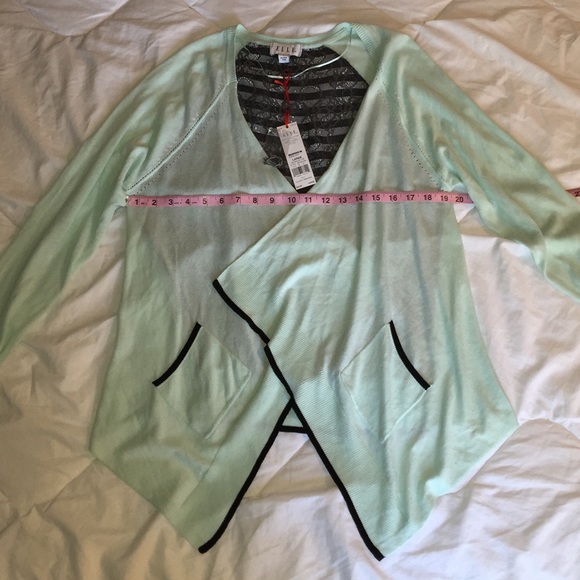 ELLE Flyaway Cardigan NWT Size L Mint & Black - Picture 3 of 4