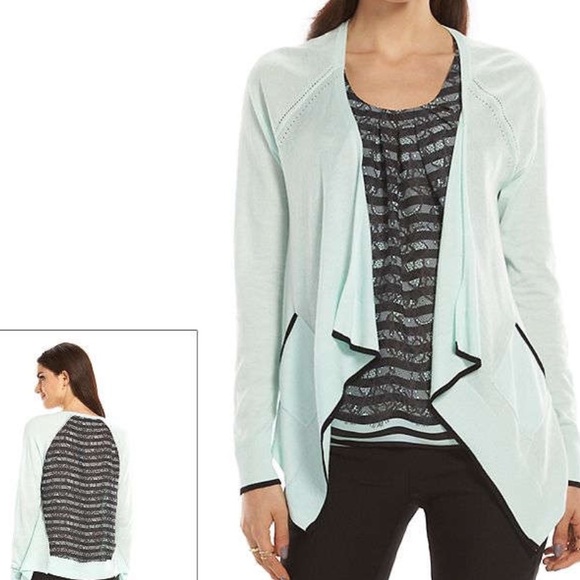 ELLE Flyaway Cardigan NWT Size L Mint & Black - Picture 4 of 4