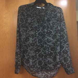 Black and white floral button down blouse