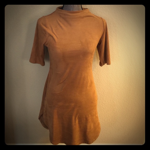 Tan Suede T-Shirt Dress