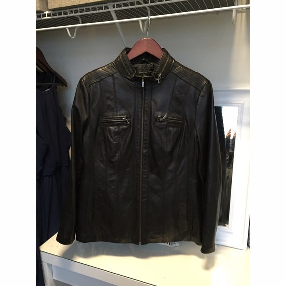 Black leather jacket zipper details