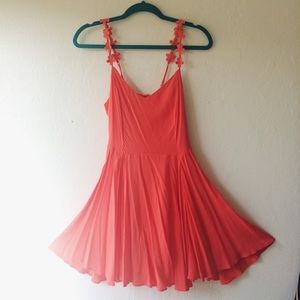 Coral Dress w/ Floral Straps