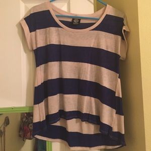 Blue and White Stripe High-Low Shirt
