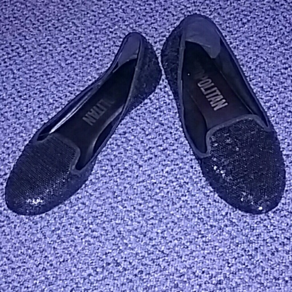 Black sequined smoking flats / loafers