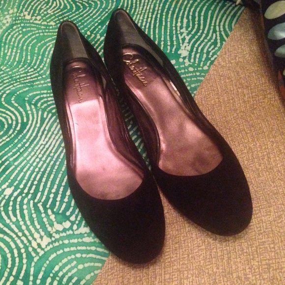 Cole Haan black velvet slightly wedged heel flat