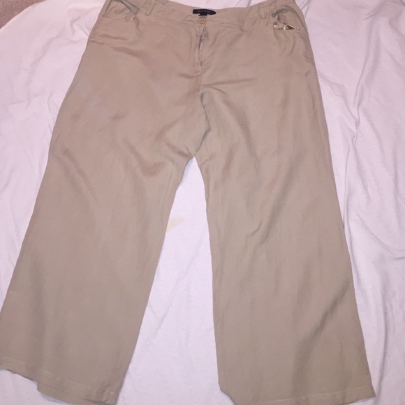 Tan Wide-Leg Linen Pants from Ashley Stewart