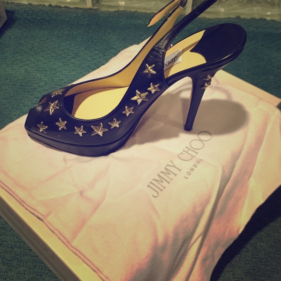 Jimmy choo sling back black gold stars