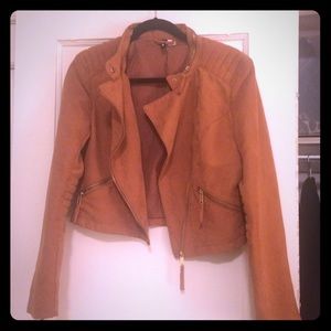 H&M Tan Faux Suede Moto Jacket 8