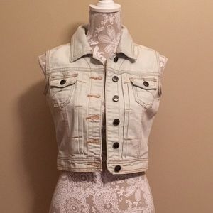 Acid wash denim vest