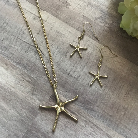Jewelry - Boutique | Gold Starfish Necklace & Earrings