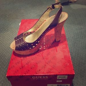 Brown leather cork platform sandals