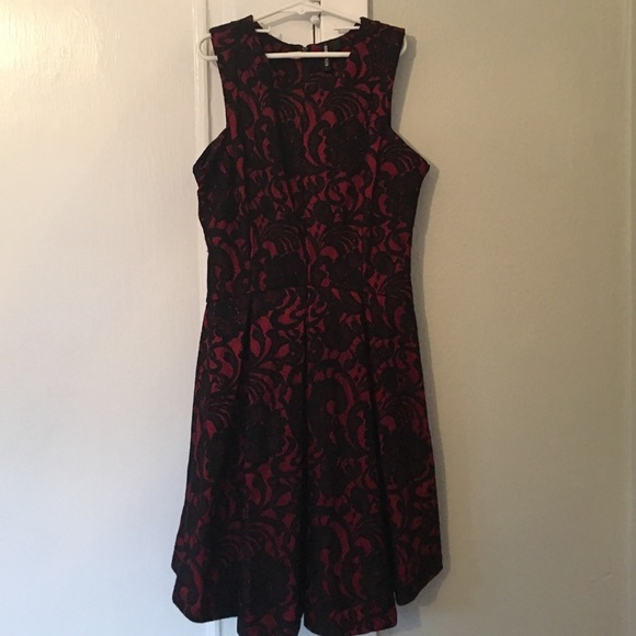 Red and black lace dress