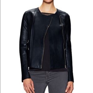 Maje Collarless Leather Motorcycle Jacket SZ. S