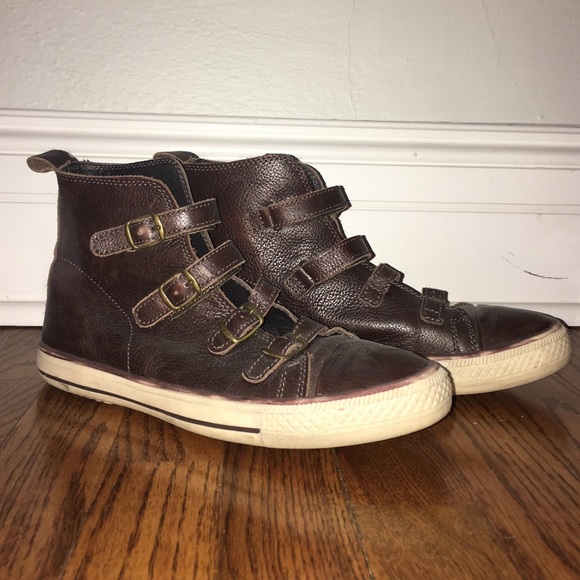 Brown leather Steve Madden high tops.