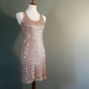 Gold and tan sequin dress