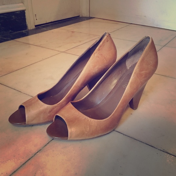 Aldo Brown Leather stacked wedge Pump, Sz 10