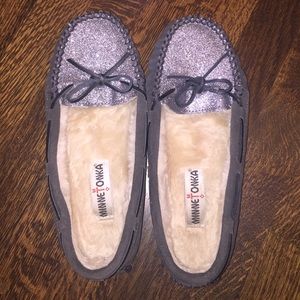 Minnetonka Grey and Silver Sparkle Loafers